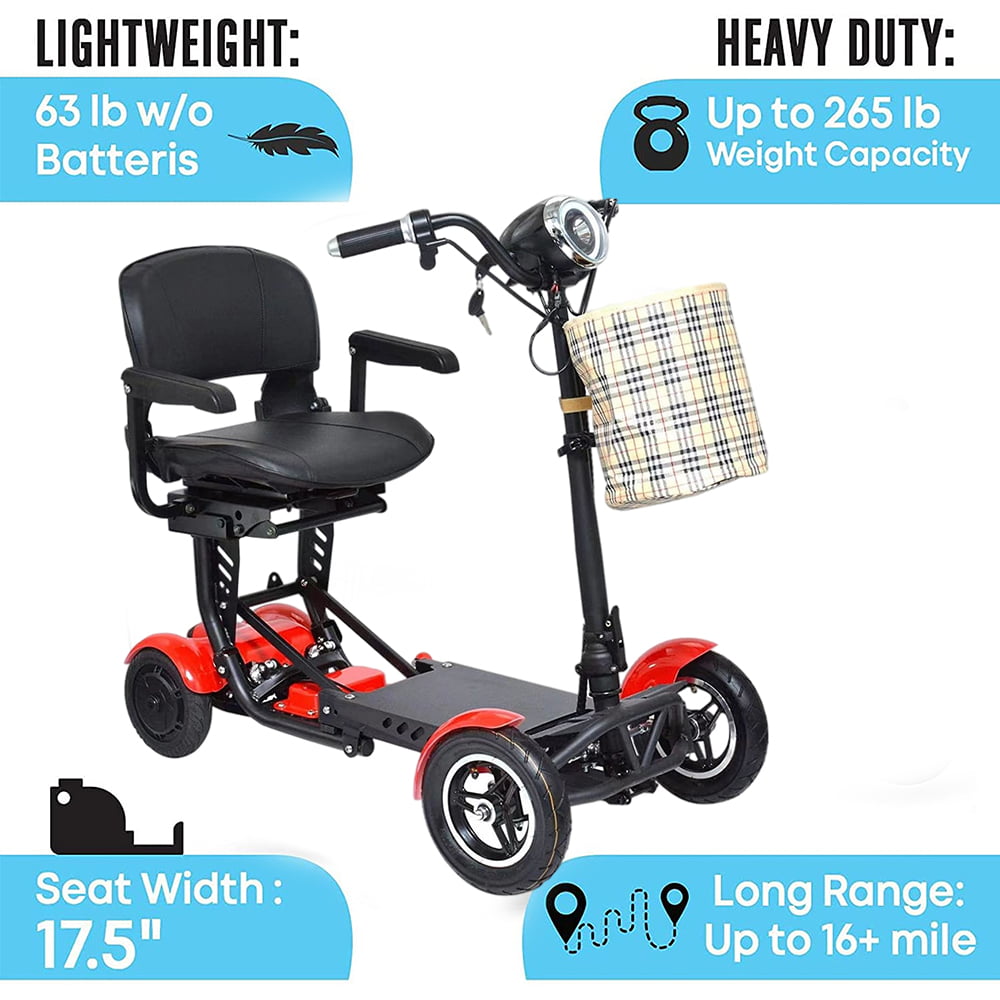 Culver Mobility - LYNX - Foldable 4 Wheels Mobility Scooter, Battery Powered Weight Capacity 300 lbs - RED