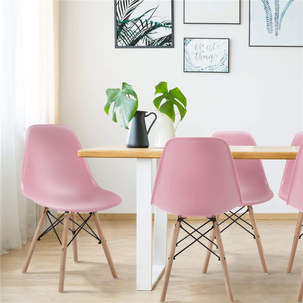 Topeakmart Set of 4 Modern Style Dining Chairs for Kitchen Dining Bedroom Living Room Pink