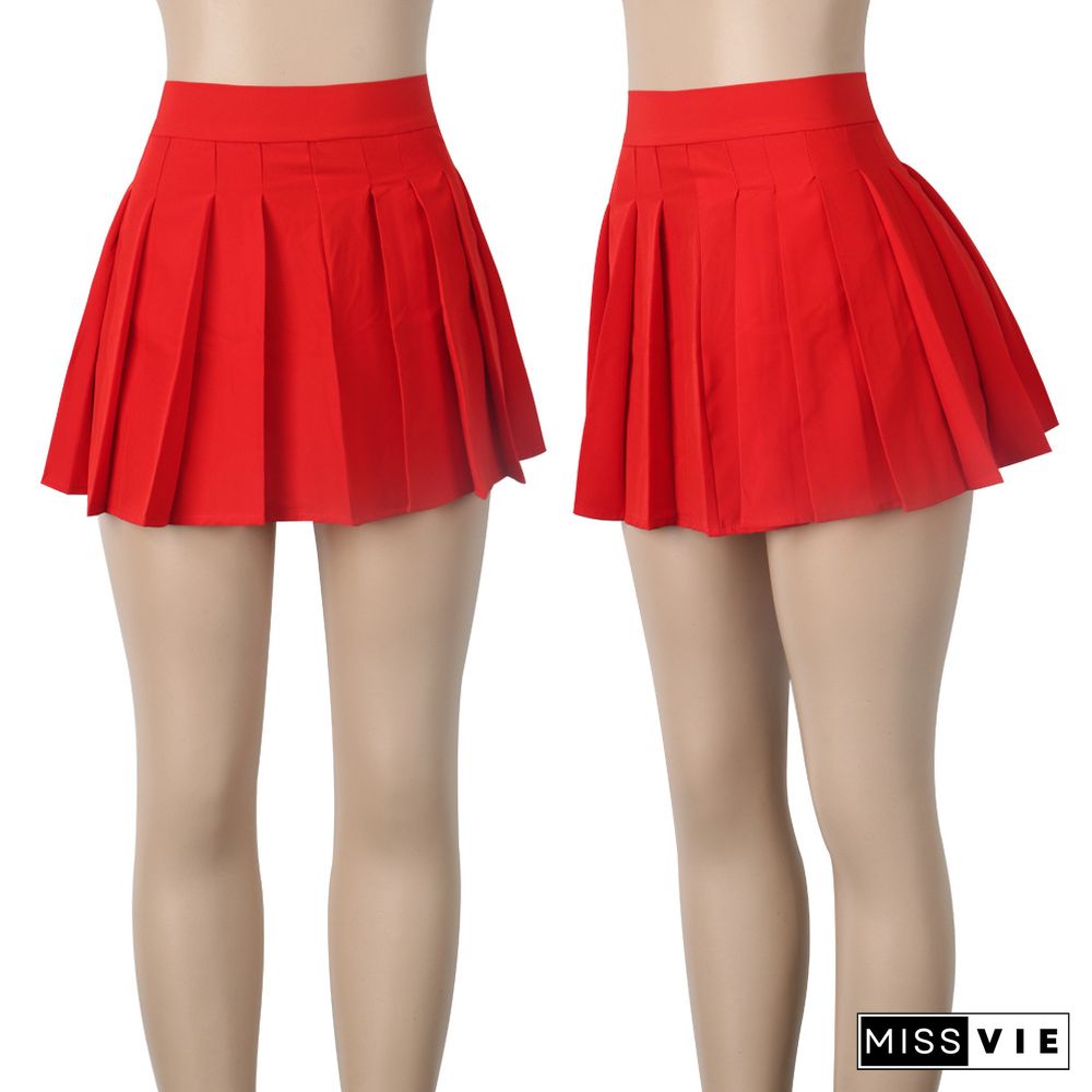 Women Sexy Solid Color Short Pleated Skirt