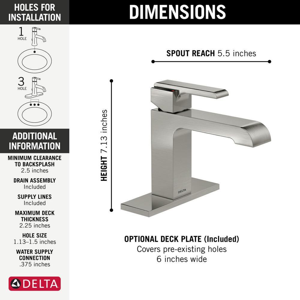 Delta Ara Single Hole SingleHandle Bathroom Faucet with Metal Drain Assembly in Stainless