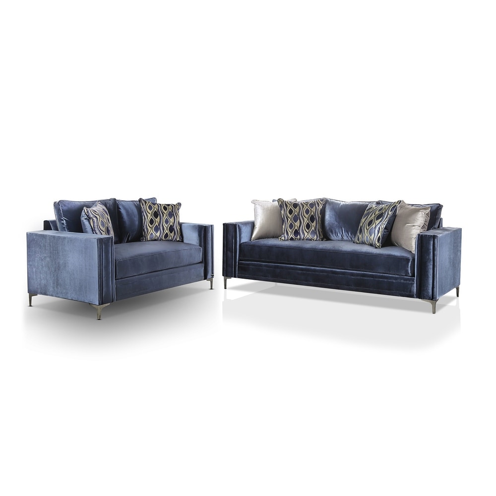 Jion Contemporary Blue Microfiber Upholstered 2 Piece Living Room Set by Furniture of America