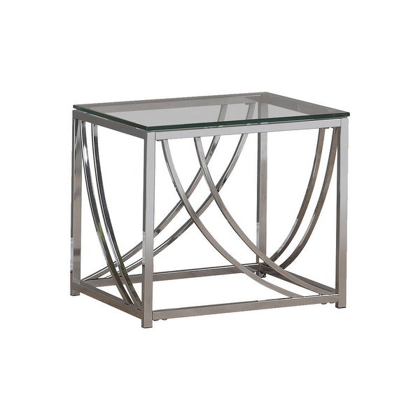 Tempered Glass Top End Table with Metal Tubular Legs， Chrome and Clear