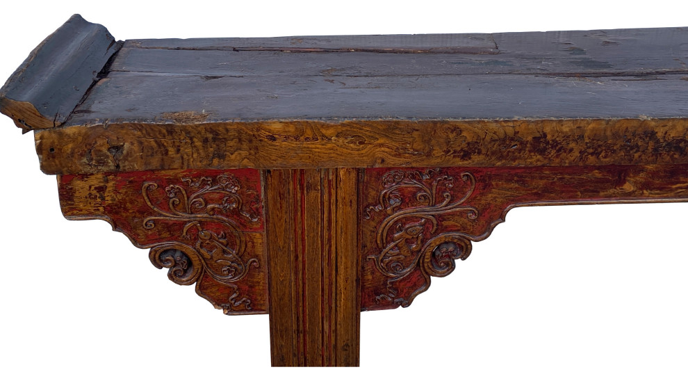 Chinese Rustic Brown Vintage Ru Yi Wood Side Altar Console Table Hcs5969   Asian   Console Tables   by Golden Lotus Antiques  Houzz