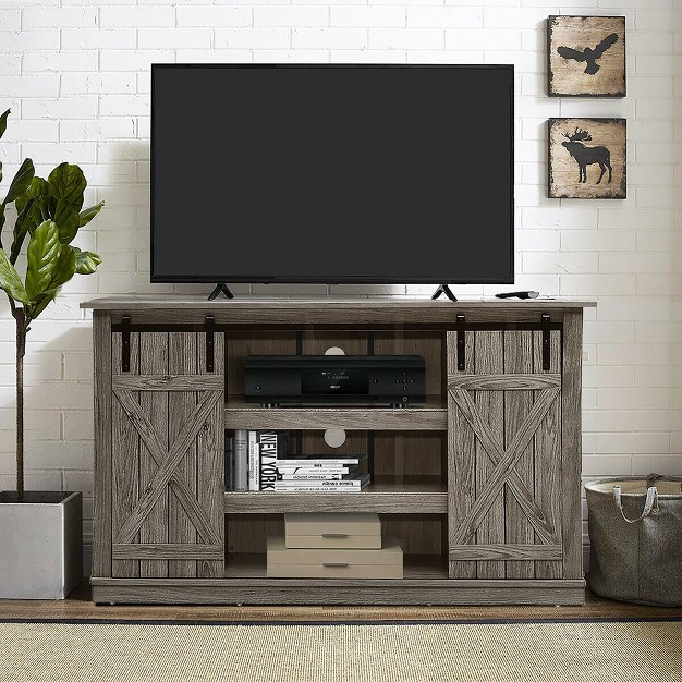 Costway Sliding Barn Tv Stand Console Table For Tv x27 s Up To 60 x27 x27 Entertainment Center