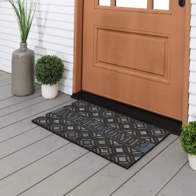 x27 welcome x27 Kingsley Inlay Doorscapes Mat Blue gray brown Mohawk