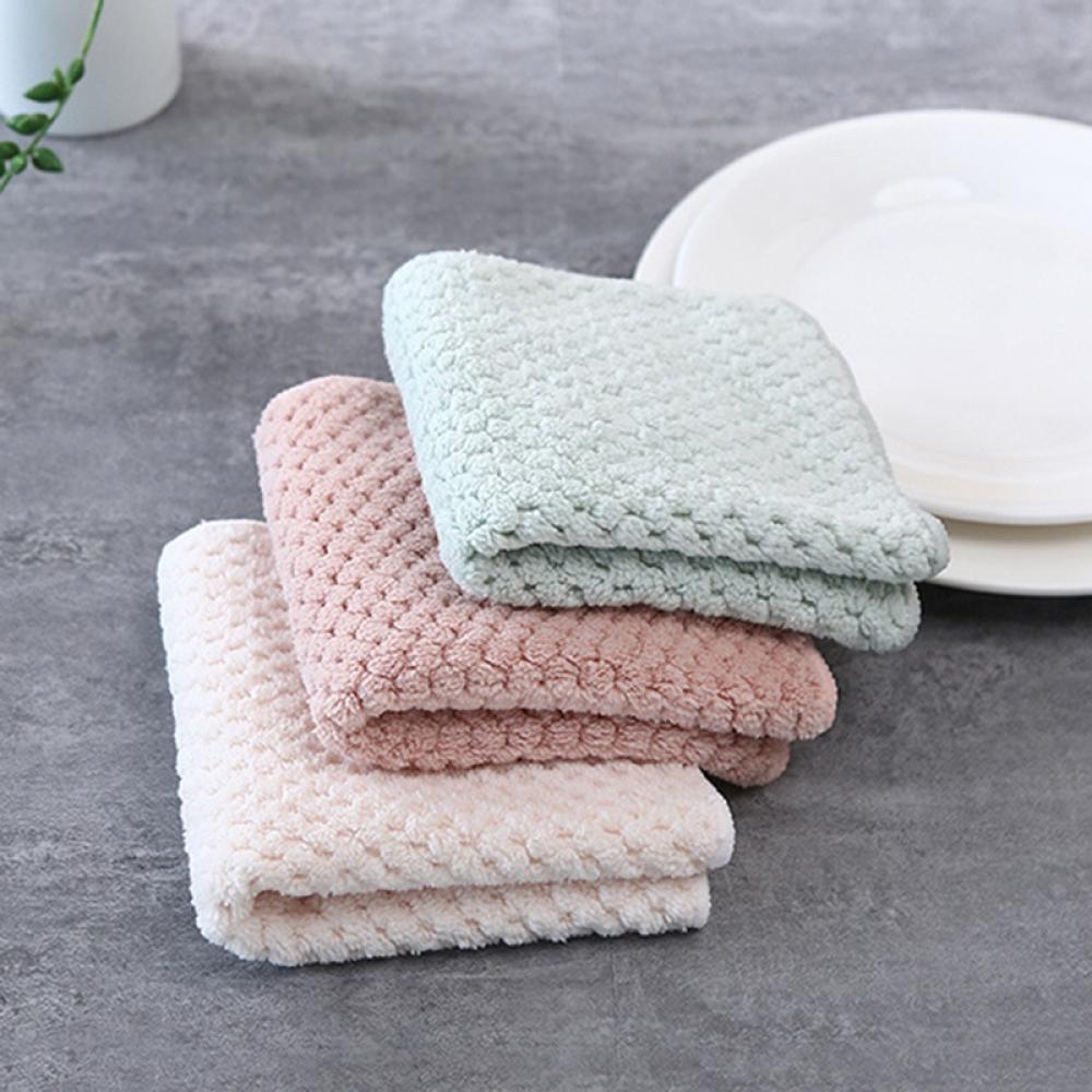 3PCS Kitchen Dishcloths 10x10 Inches Coral velvet Kitchen Dish Cloths Scrubbing Wash Cloths