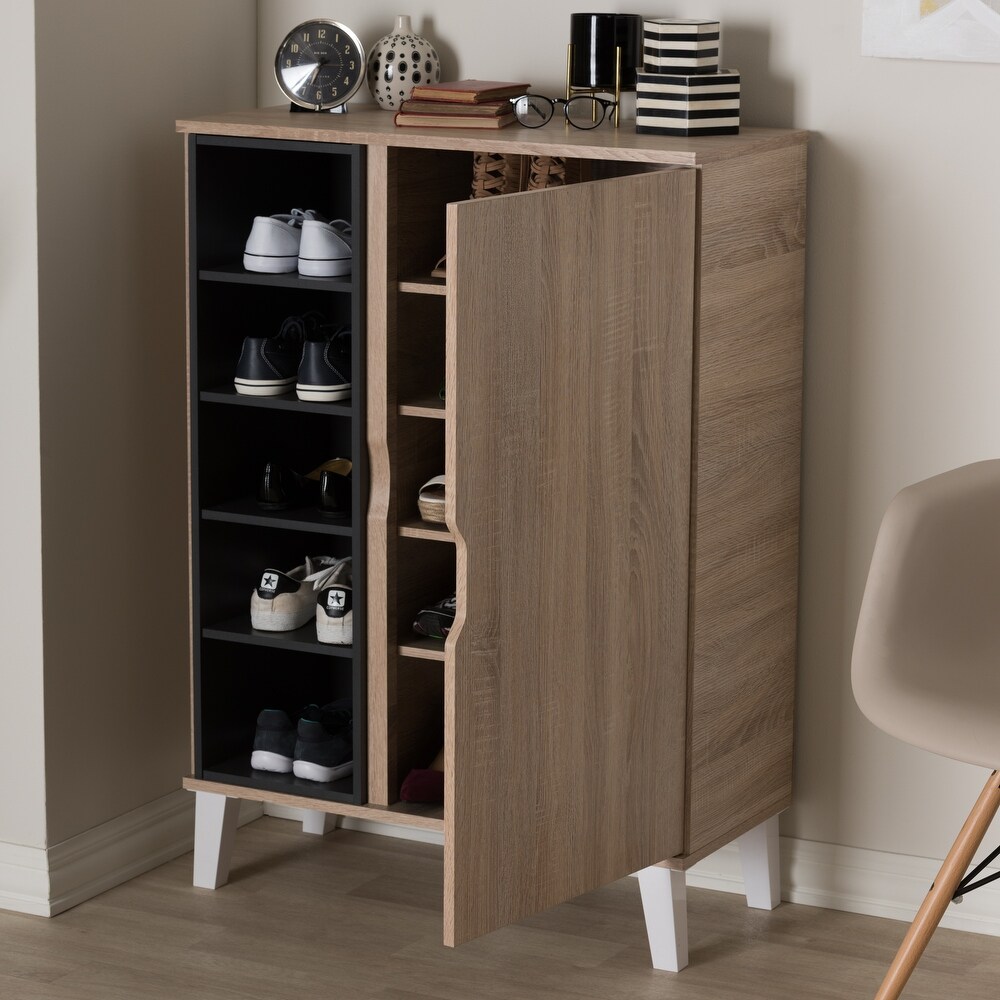 Mid Century Oak and Grey Wood Storage Cabinet by Baxton Studio