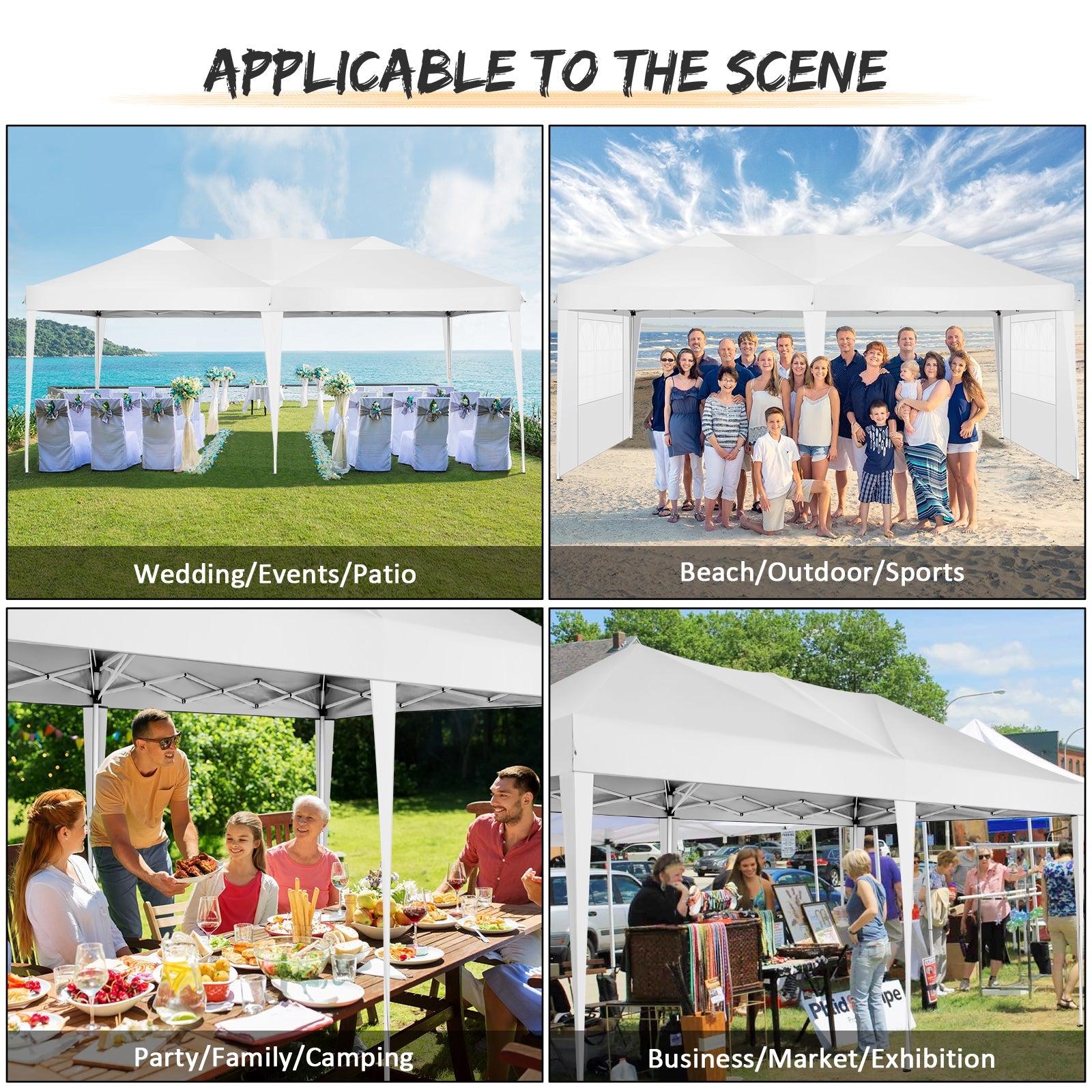 10' x 20' Outdoor Canopy Tent EZ Pop Up Backyard Canopy Portable Party Commercial Instant Canopy Shelter Tent Gazebo with 6 Removable Sidewalls & Carrying Bag for Wedding Picnics Camping, White