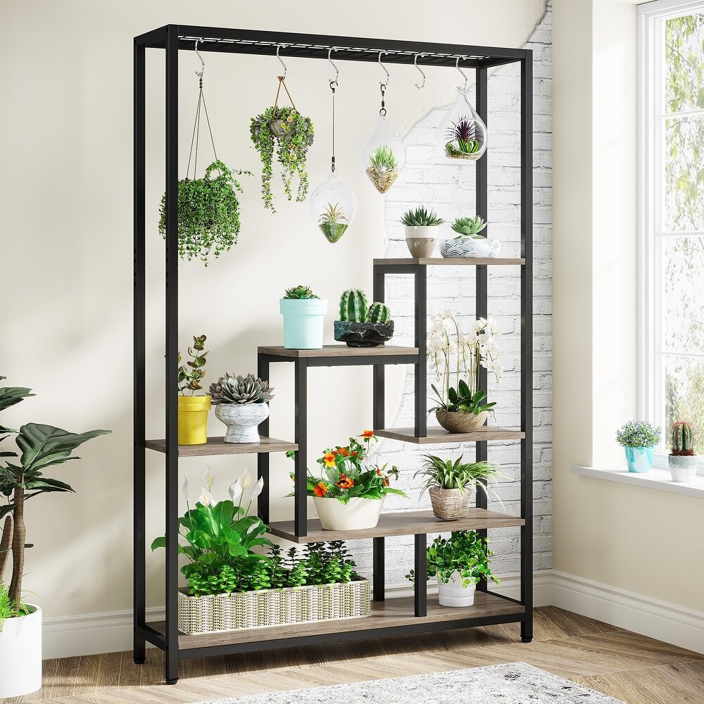 5 Tier Tall Indoor Plant Stand  Large Plant Shelf with 10PC S Hanging Hooks