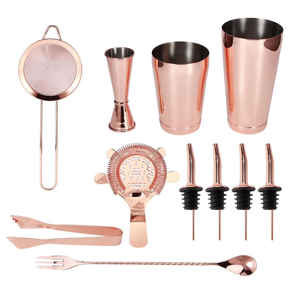 11pcs/set Multifunction Stainless Steel Cocktail Shaker Tools Set Bar Bartender Suppliesrose Gold