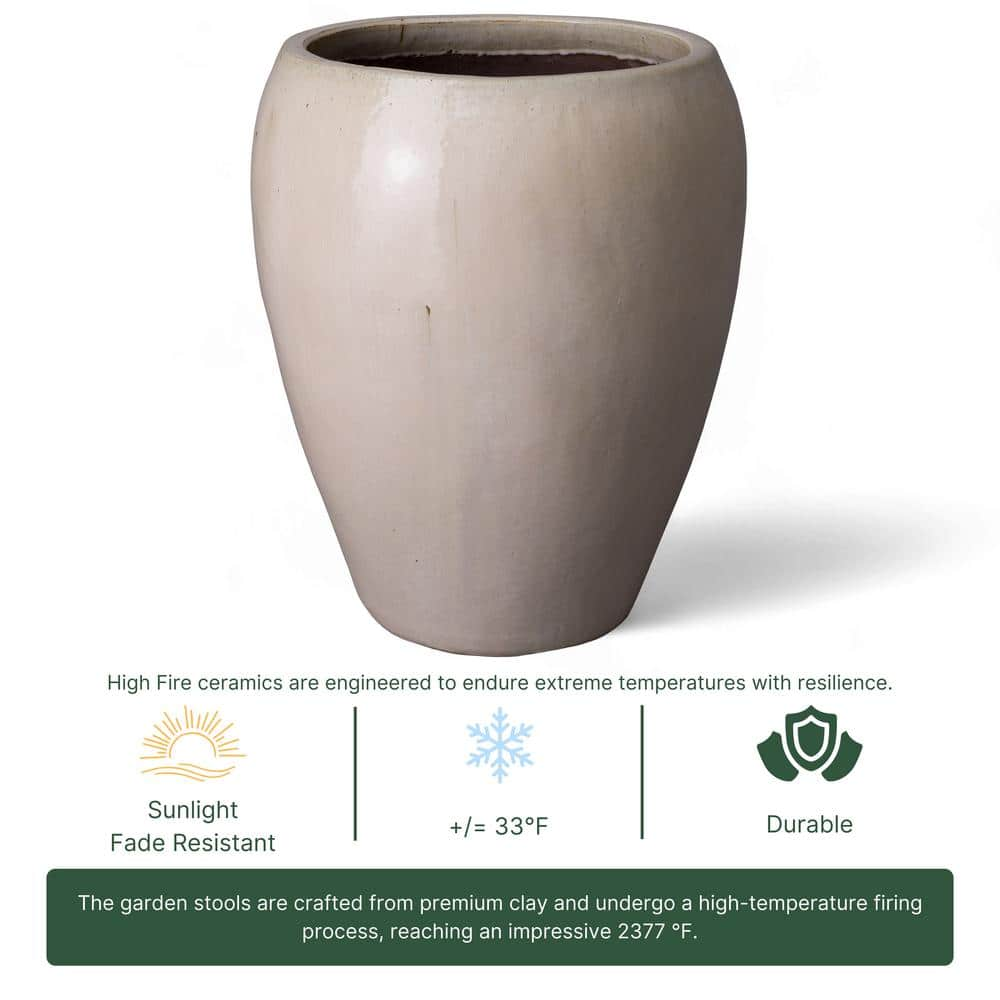 Emissary 25 in. D x 30 in. H Distressed White Ceramic Round Planter with Drainage Hole 12173WT-2