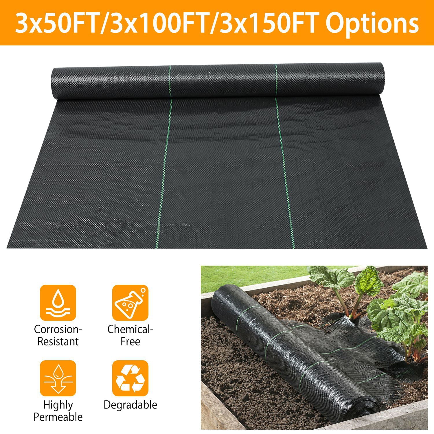 LakeForest Garden Weed Barrier Landscape Fabric Heavy Duty Ultra Thick Premium Weeds Control Flower Bed Pavers Other Outdoor Projects Black