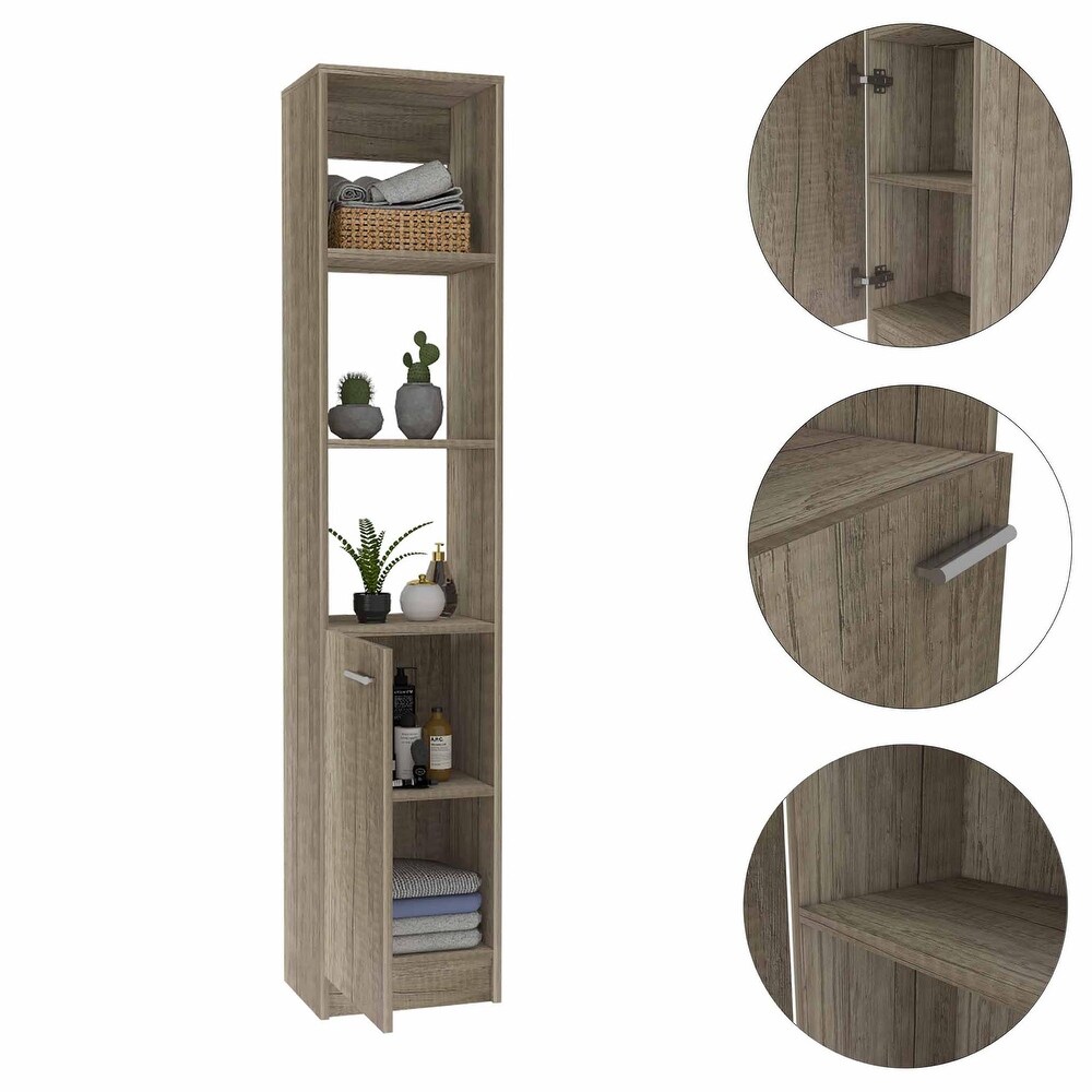 Bathroom Free Standing Linen Cabinet with 5 Shelves and 1 Door