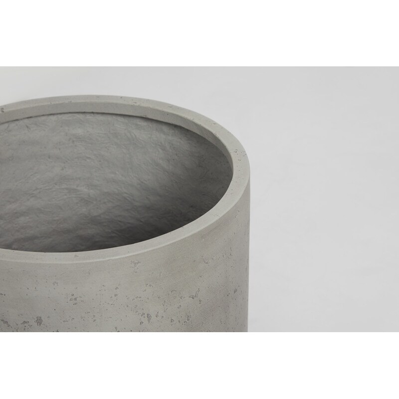 Indoor/Outdoor Large Nordic Minimalist Fiberstone Lightweight Round Cylinder Planter Pot  19 15 12inch Cement Finish