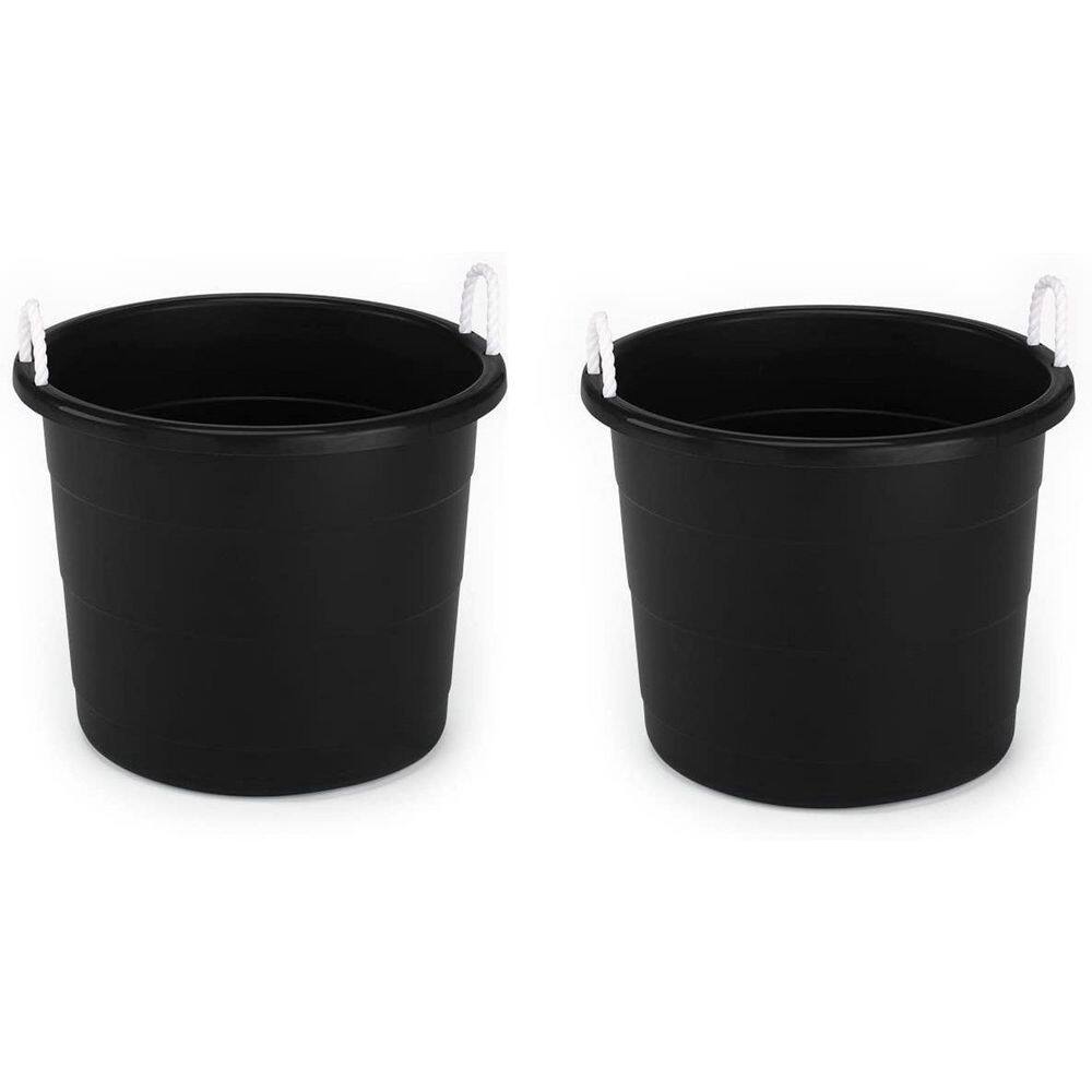 HOMZ Plastic 17 Gal. Utility Storage Bucket Tub with Rope Handle Black 4-Pack 2 x 0417BKDC.02