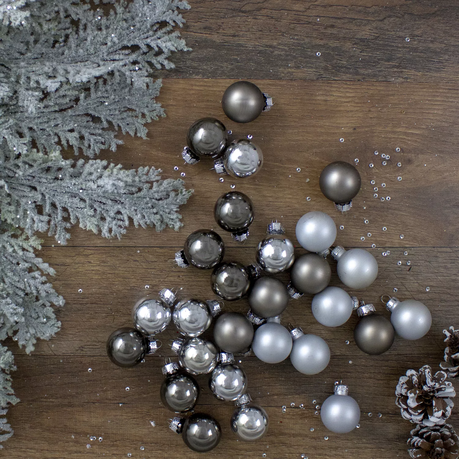 28ct Silver and Gray Glass Christmas Ball Ornaments 1