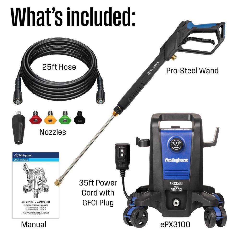 Westinghouse ePX3500 2500 PSI 1.76 GPM Cold Water Electric Pressure Washer with Anti-Tipping Technology ePX3500