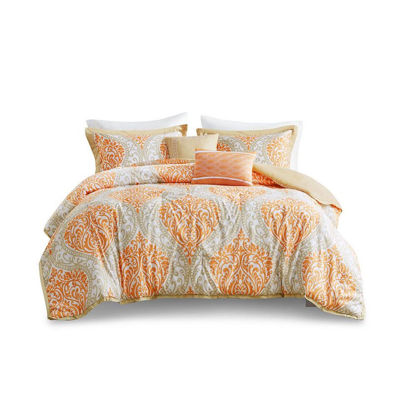 4-piece Damask Print Embroidered Cotton Comforter Set