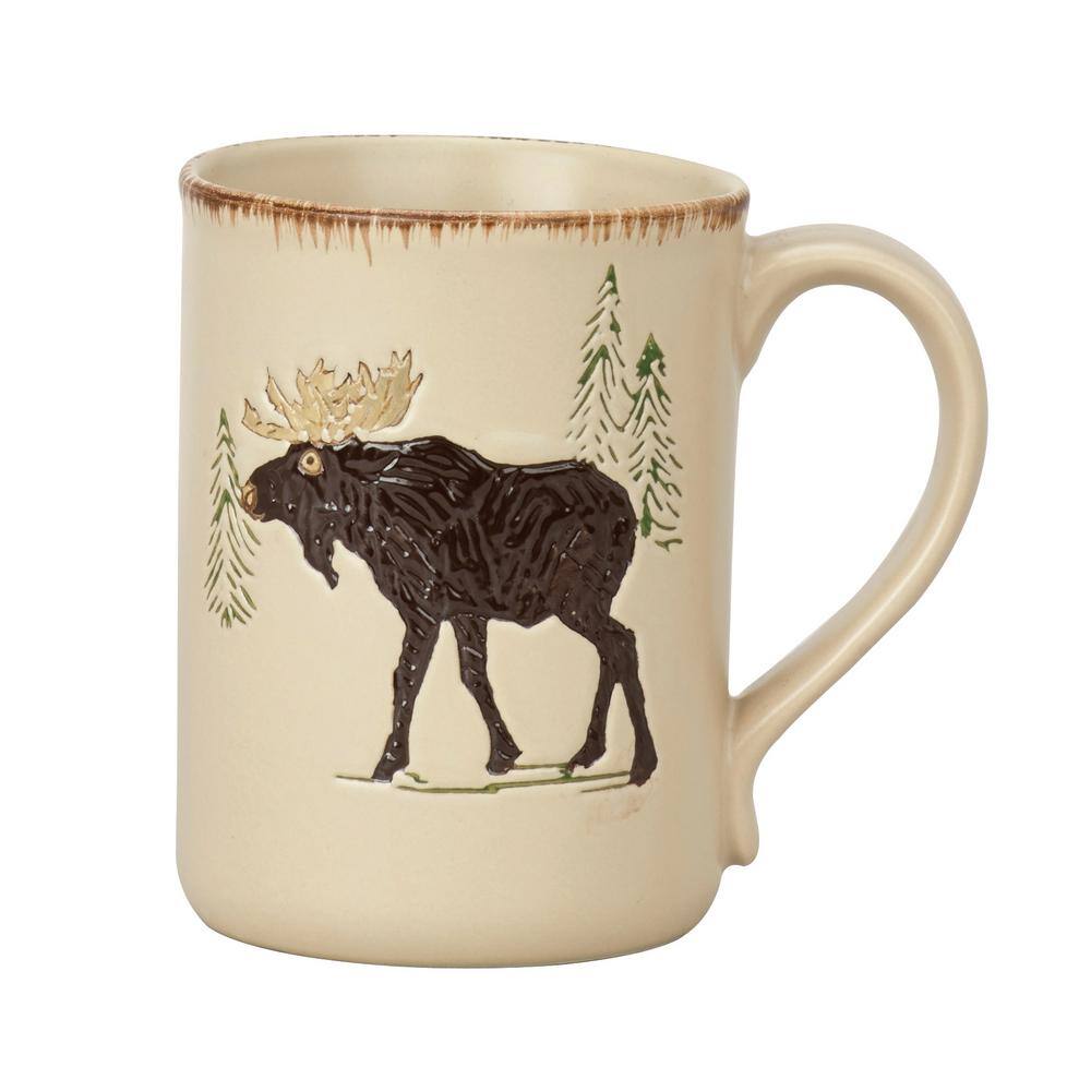 Park Designs Rustic Retreat 12 oz. Tan Ceramic Moose Coffee Mug (Set of 4) 493-660M