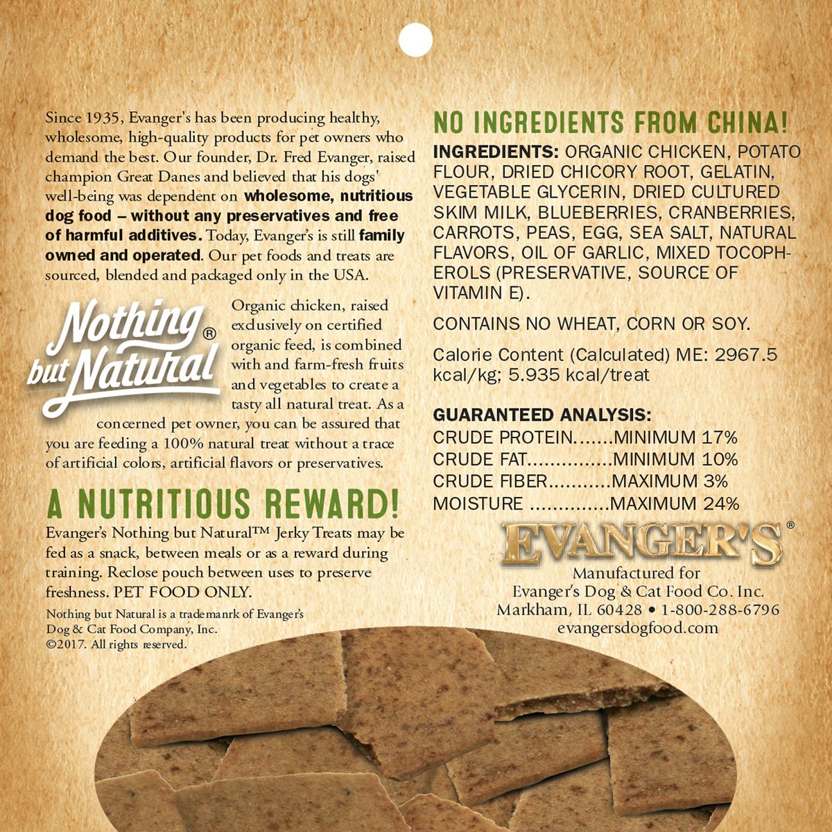 Evanger's Nothing But Natural Organic Chicken with Fruits and Vegetables Jerky Dog Treats