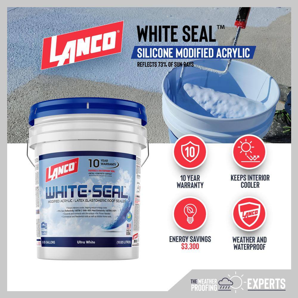 Lanco White-Seal 5 Gal. Acrylic Elastomeric White Reflective Roof Sealer RC865-2