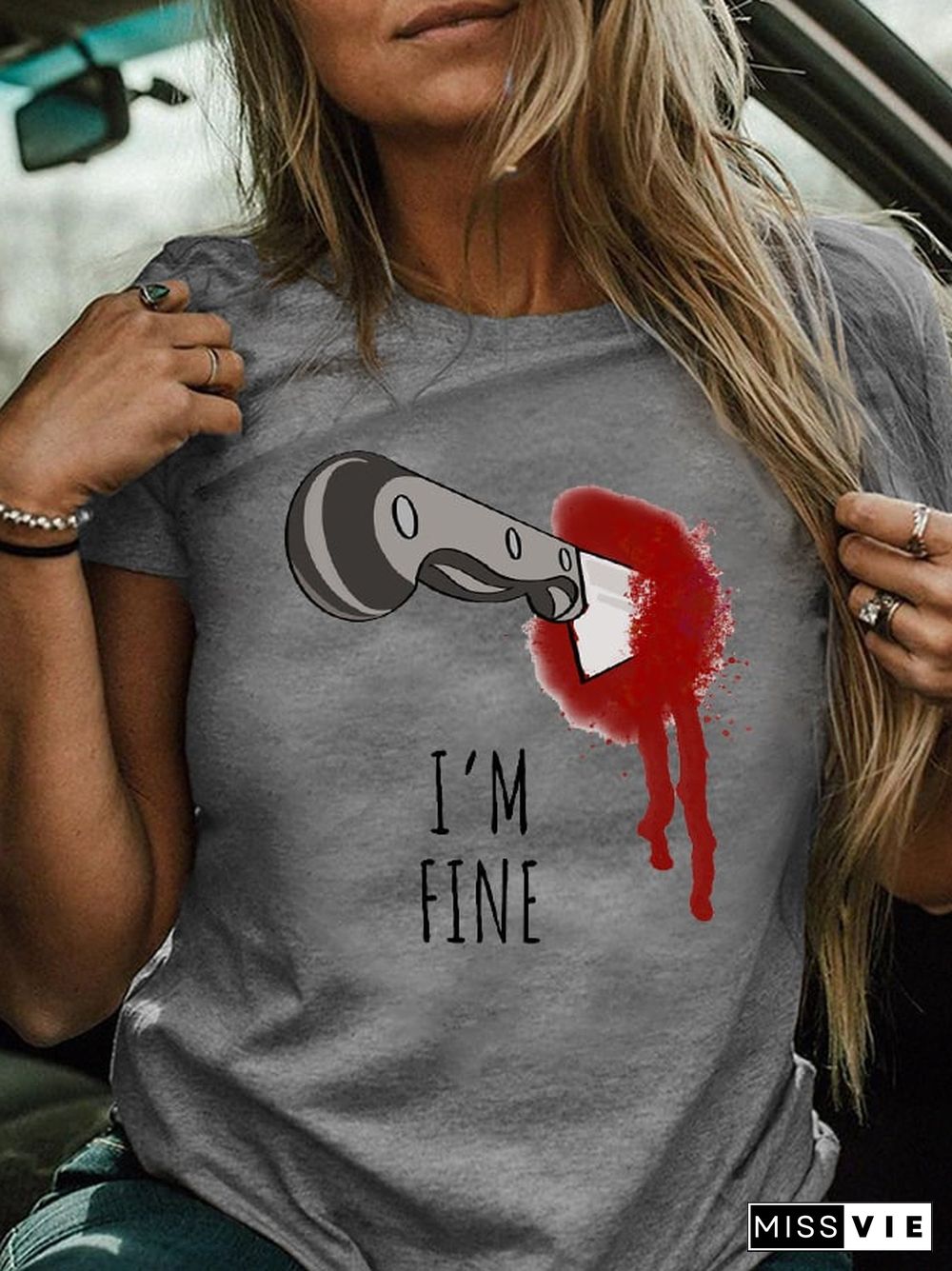 Women's Bloodstain I'm Fine Print T-Shirt