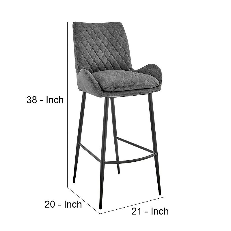 26 Inch Diamond Stiched Fabric Counter Height Bar Stool， Gray