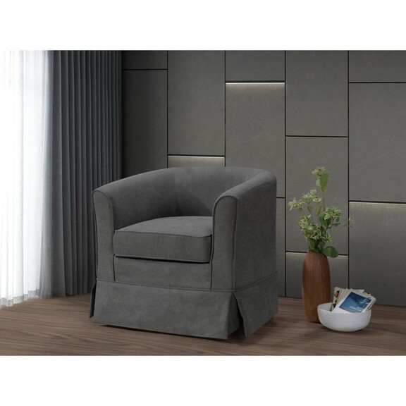 Tucker Gray Woven Fabric Swivel Barrel Chair B0617...