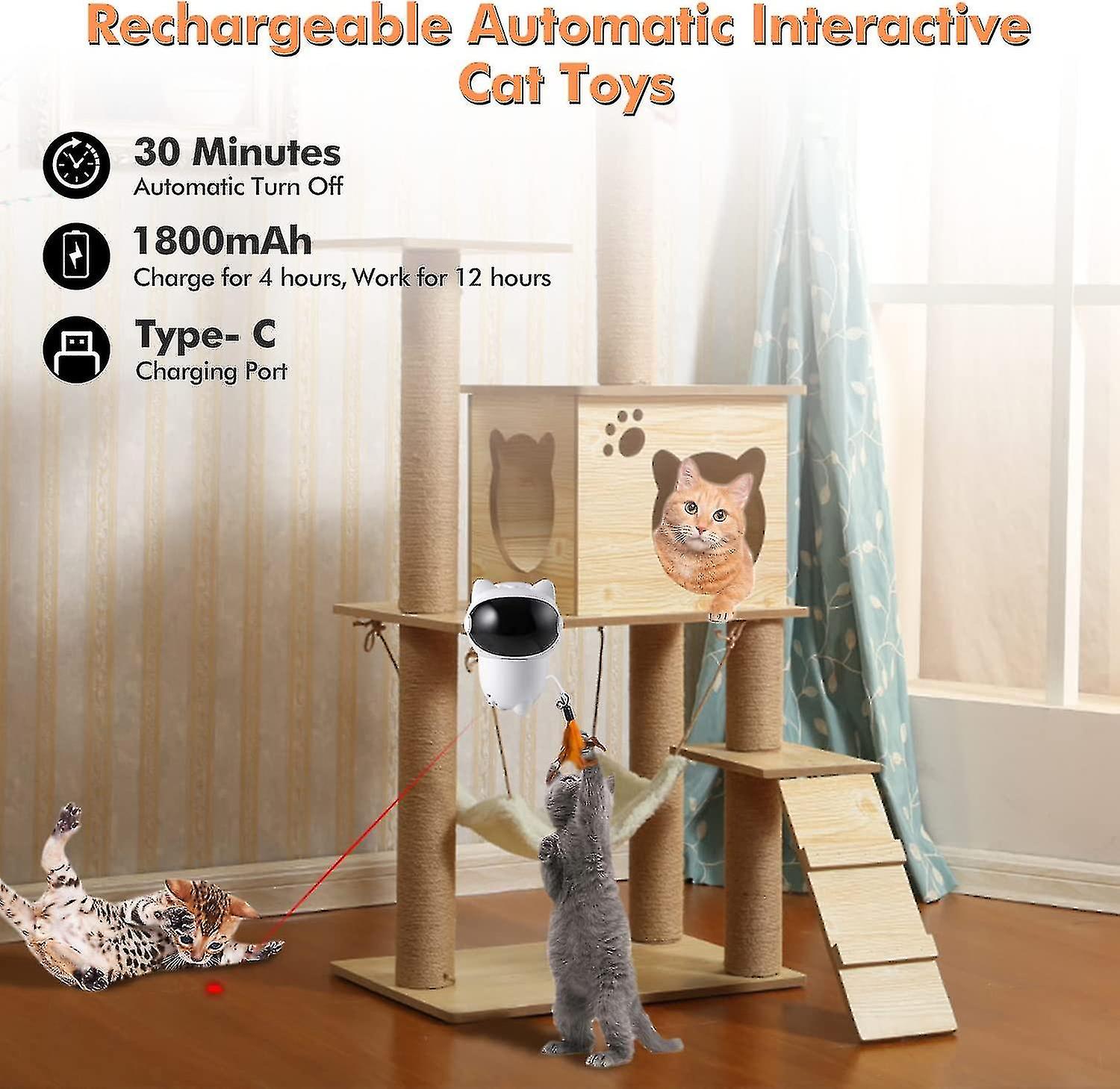 Cat Toys， Interactive Cat Toy， Automatic Cat Toy With Led Light， Rotating Cat Feather Toys， Usb Cat Toys Interactive