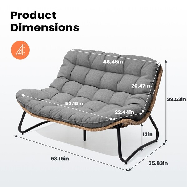 Pellebant Double Papasan Chair Loveseat with Beige Cushion For Indoor and Outdoor Use