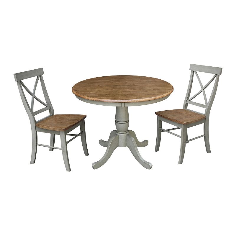 International Concepts Round Pedestal Table and Chair 3-piece Set