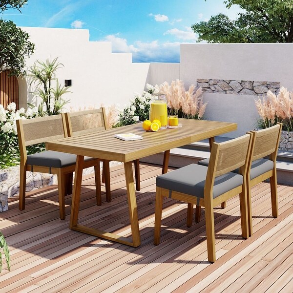 MultiPerson Outdoor Acacia Wood Dining Table and Chair Set，Thick Cushions，Suitable for Balcony