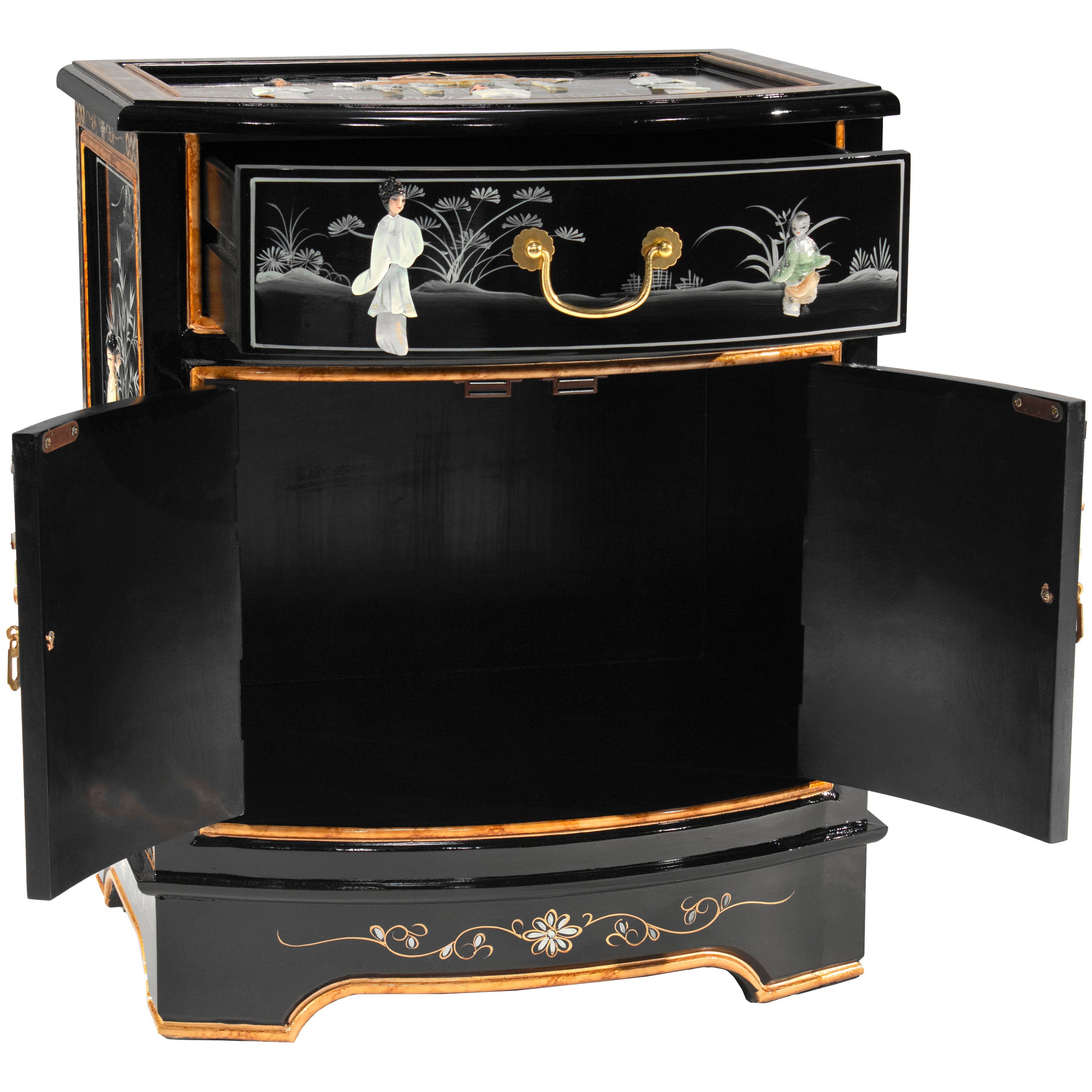 Oriental Furniture Black Lacquer Nightstand - Royal Ladies