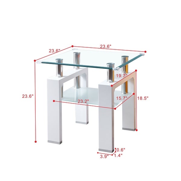 Glass Top Square Double-Layer End Table