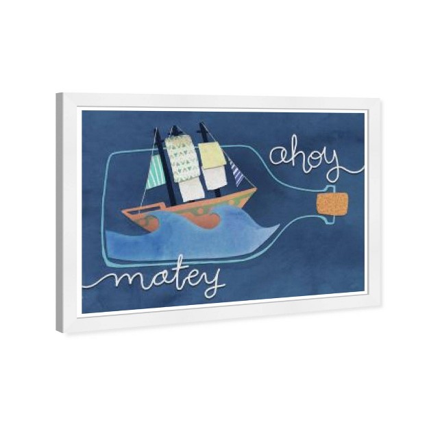 X 15 quot Ahoy Matey Ship In Bottle Nautical And Coastal Framed Art Print Wynwood Studio