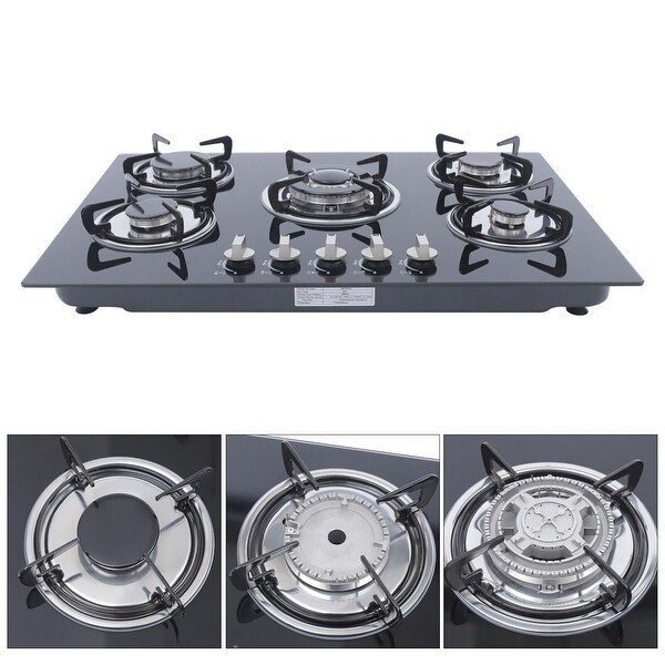 30 Inch 5 Burners Gas Cooktop Glass Surface with Flameout Protection