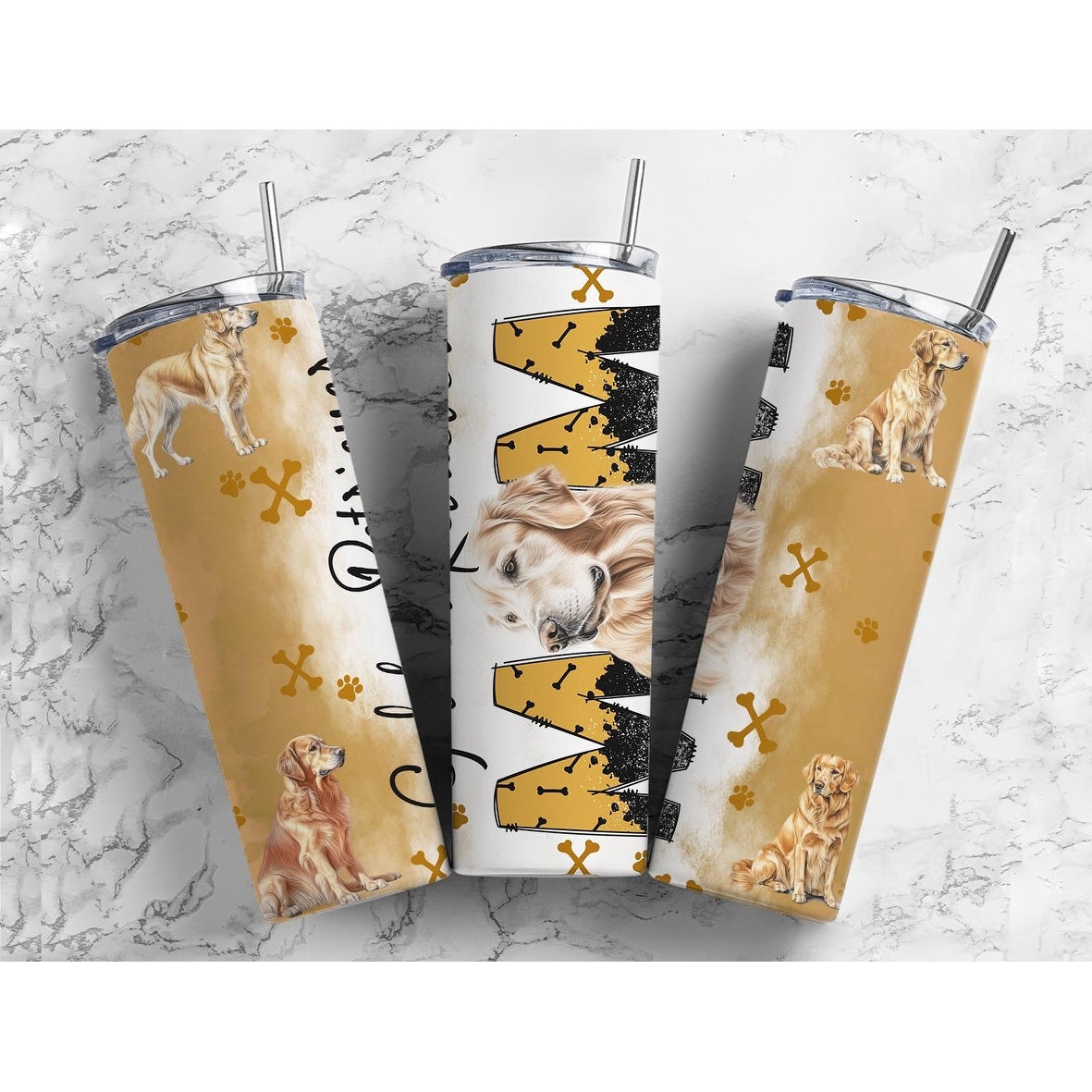 Golden Retriever Dog Mom 20 Oz Insulated Metal Tumbler w/Lid and Straw - Multi