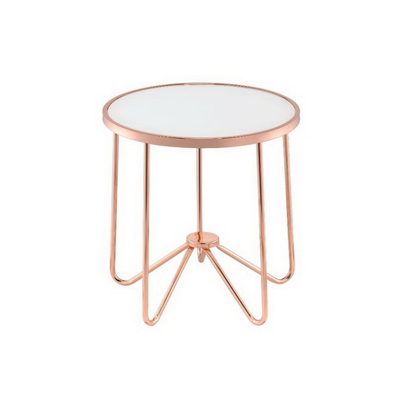 Acme 81837 Alivia End Table  Rose Gold   Frosted G...