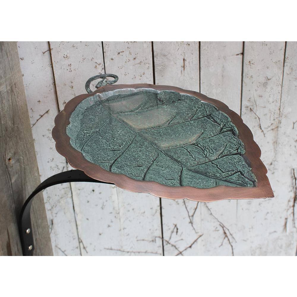 Achla Designs 15 in. L Antique Brass Plated Aspen Leaf Birdbath with Wall Mount Bracket BB-04-WM