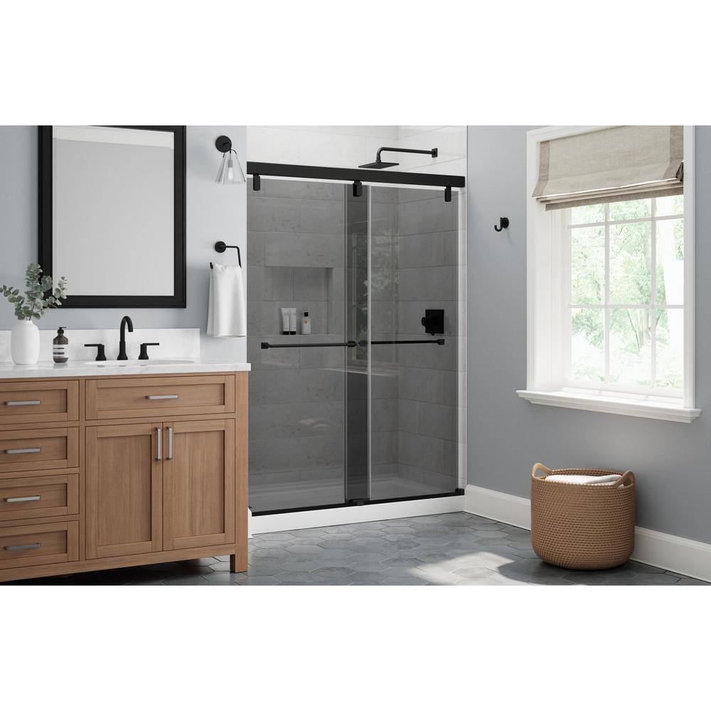 Delta Everly 60 in. W x 71.5 in. H Mod Soft-Close Sliding Frameless Shower Door in Matte Black Smoked Tinted Glass SD5863097