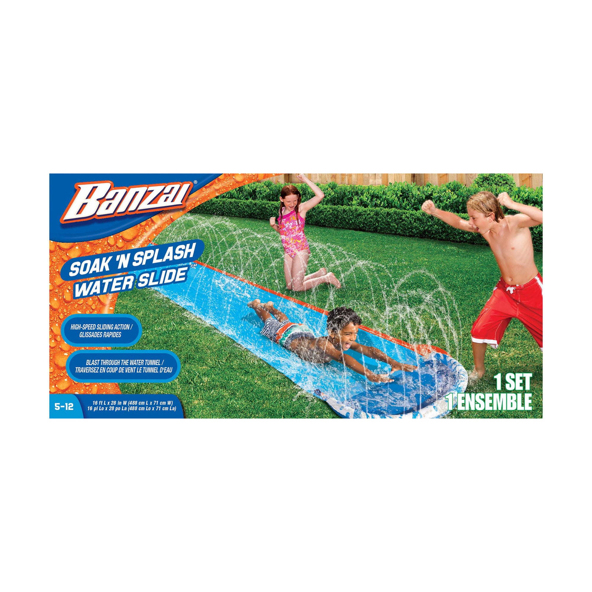 Banzai Soak 'N Splash High-Speed Backyard/Outdoor Water Slide