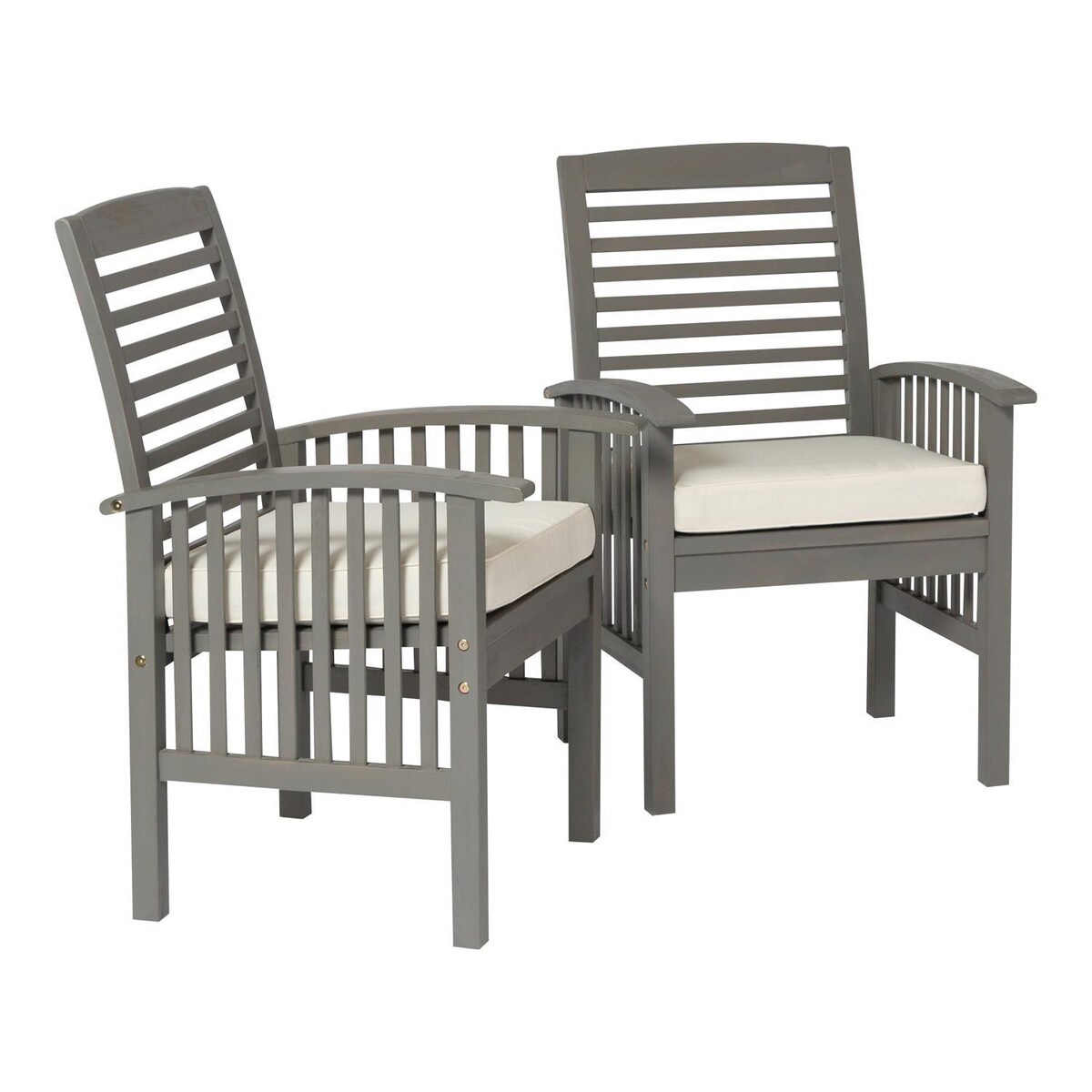 Ultimate Patio Horizon Way 2 Piece Acacia Patio Dining Arm Chair Set W/ Off-White Cushions