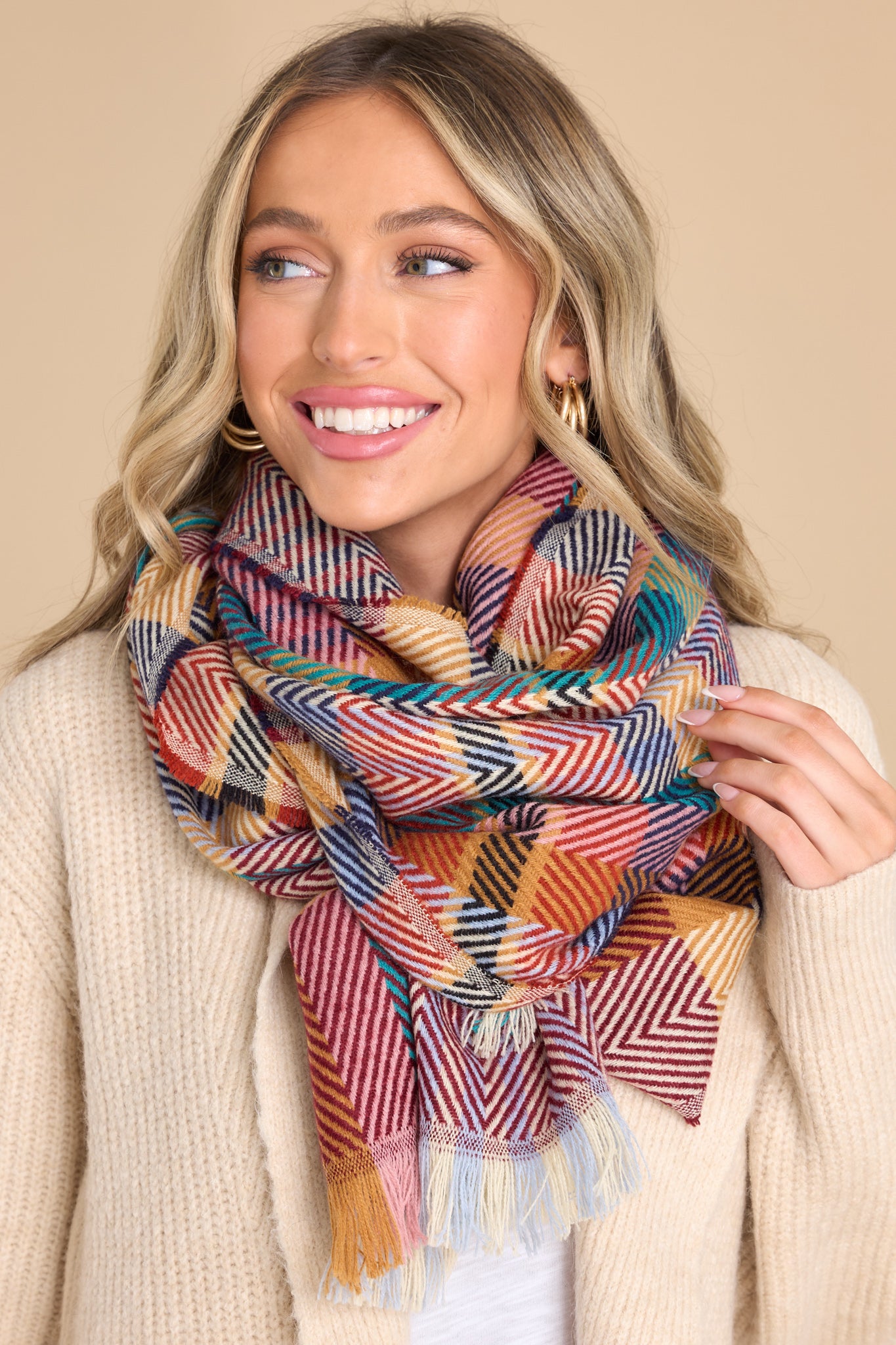 All The Cozy Green Multi Plaid Scarf