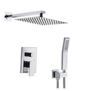 Magic Home 1-Spray Square Temperature Control Hand Shower and Shower Head from Wall Combo Kit with Slide Bar in Chrome MH-KST-S210C