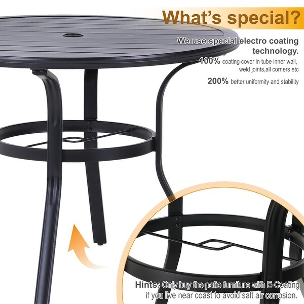 MAISON ARTS Outdoor Patio Dining Table AllWeather Round Metal Bistro Table with Umbrella Hole for Backyard Lawn Garden