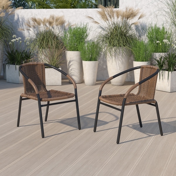 2 Pack Black Rattan Indoor-Outdoor Restaurant Stack Chair