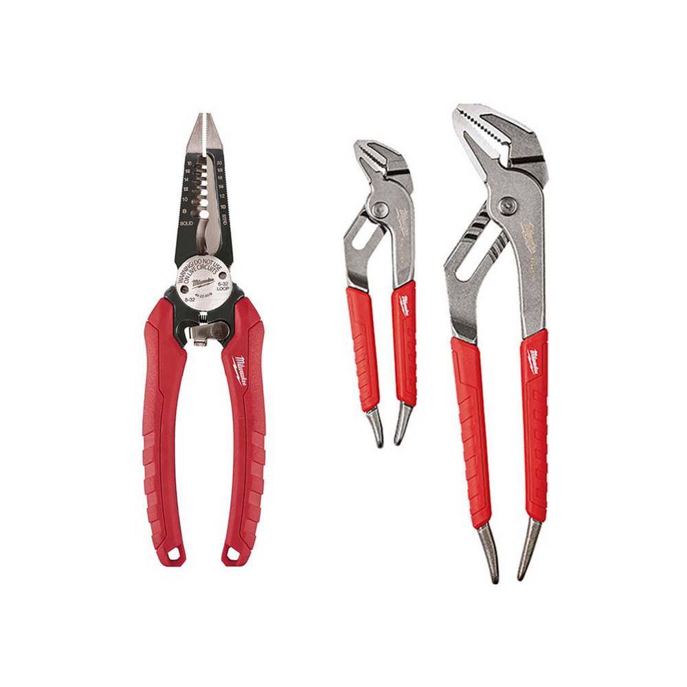 MW 7.75 in. Combination Electricians 6-in-1 Wire Strippers Pliers and 6 in. and 10 in. Straight-Jaw Pliers Set (3-Piece) 48-22-3079-48-22-6330