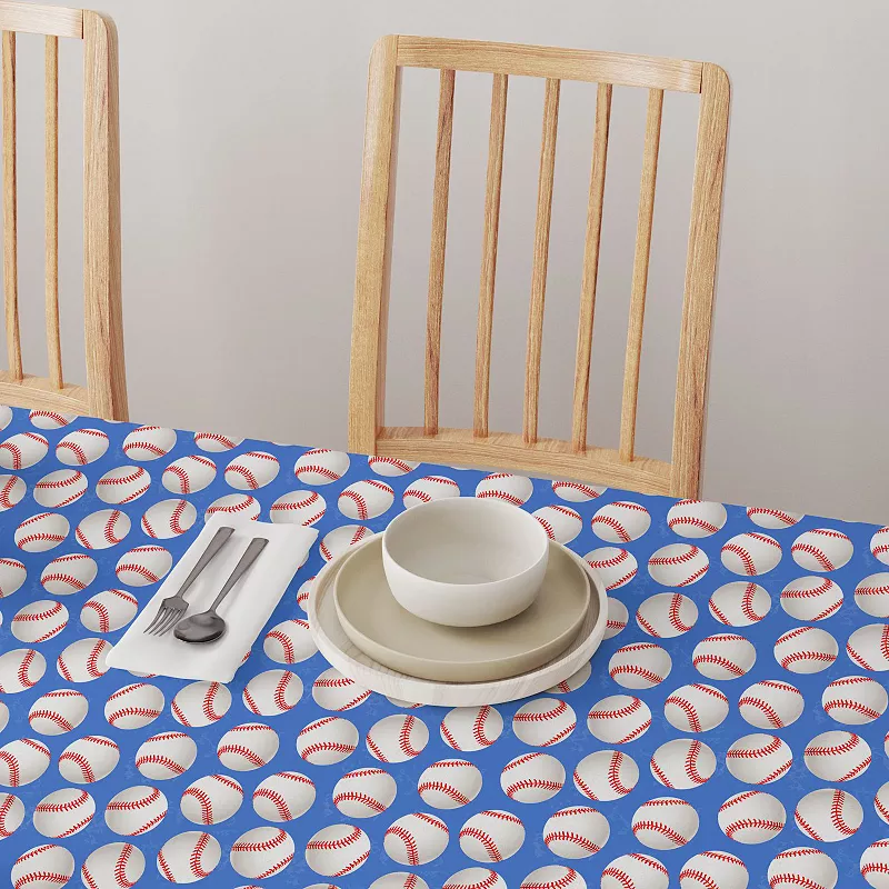 Round Tablecloth， 100% Polyester， 90 Round， Baseballs Blue