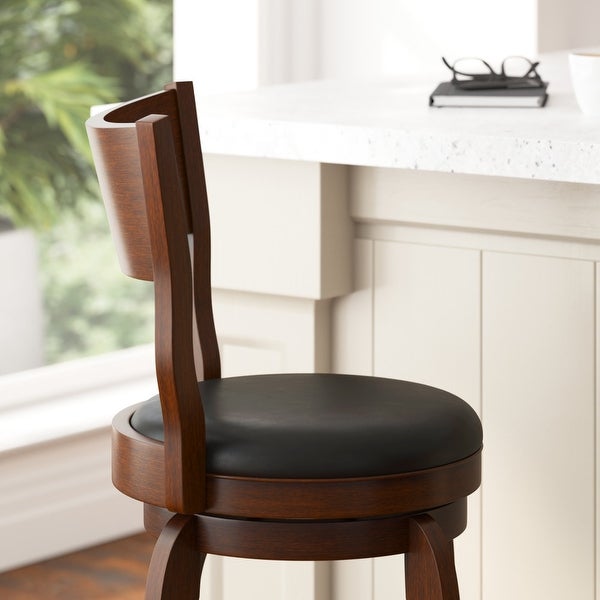 Classic Wooden Bar Stool with Bowed Frame and Upholstered Seat