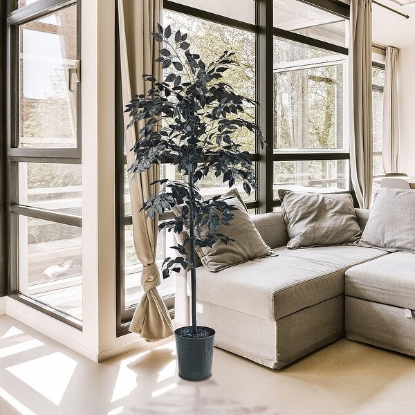 6foot Artificial Black Ficus Tree in Black Metal Pot